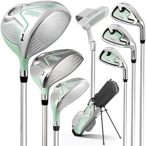 Youth Golf Clubs Set for Ages 12-14, Right Handed Junior Golf Clubs 11 Piece Set with 400cc Driver, 3 Wood, Hybrid,7 Iron, 9 Iron, Wedge, Putter, Stand Bag & 3 Headcovers，Green