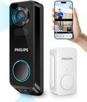 PHILIPS Dual Camera Video Doorbell Wireless, 2K with HDR, Security Camera, Wi-Fi Video Doorbell with Chime, No Monthly Fees, Compatible with Alexa & Google Assistant, Battery/Wired Powered