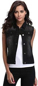 MISS MOLY Women Jean Vest Sleeveless Denim Vest with Chest Pockets Black S