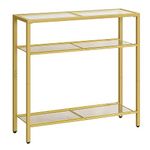 HOOBRO 29.5" Narrow Console Table, 3-Tier Tempered Glass Sofa Table, Small Side Table, Modern Entryway Table, for Entrance, Living Room, Foyer, Hallway Bedroom, Gold GD21XG01G1