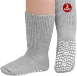 ZFSOCK Diabetic Socks for Men Non-slip: Extra Wide Soft Top for Swollen Feet Ankles Leg Hospital Socks with Grips Non-Binding Gentle Grip Non-Elastic Loose Fitting Edema Socks Grey 3 Pairs 6-11