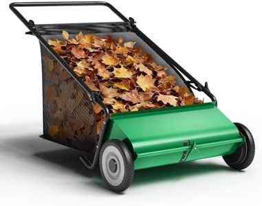GarveeTech 61cm Push Lawn Sweeper with 100L Collection Bag – Garden Sweeper with 4 Fast Spinning Brushes, Height-Adjustable & Silent Push-Along for Driveway, Patio, Lawn & Artificial Grass – Green