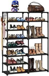Metal Shoe Rack, 11 Tier Shoe Rack for 22-27 Pairs of Shoes and Boots, Space Saving Shoe Rack with Hooks for Entrance, Living Room, Bedroom, 125 x 86 x 30 cm, Black