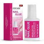 Fixxie Extra Strong Nail Glue with Brush 15ml - 5s Fast Dry, Long-Lasting Hold, No Nail Lamp Needed - Super Strong Nail Glue for Press on Nails, Acrylic Tips & False Nails