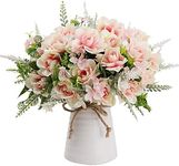 LESING Artificial Flowers with Vase Fake Silk Flowers in Vase Gardenia Flowers Decoration for Home Table Office Party (Pink)