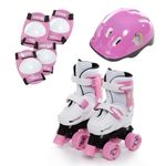Sk8 Zone Girls Unicorn Roller Skates Set | Adjustable Kids Roller Skates with Helmet, Knee & Elbow Pads | Quad Roller Skates for Girls Size 9-12 | Kids Skates Safety Set