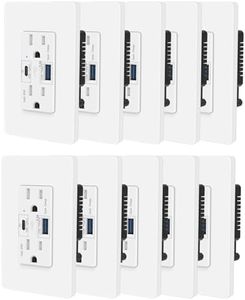 KCMYTONER USB C Outlet,10PK GaN 65W USB C Wall Outlet Receptacle for Laptop, Type C Supports PD 3.0, Type A Supports Quick Charger 3.0, 15 Amp High Speed Charging Power Outlet, UL Listed, White