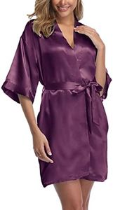 ABC-STAR Women Short Satin Kimono Robes for Wedding Bridal Party Bridesmaid Gift, Purple, XL