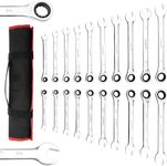 Garvee 20-Piece Ratcheting Combination Wrench Set, Fix Head Ratcheting Combination Set, Metric 8mm-19mm, 72-Teeth,Cr-V Steel Ratchet Wrenches Set with Storage Bag