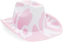 Zodaca Cowboy Hat for Women, Men - Light Pink Cowgirl Hat with Cow Print Design for Birthday Party, Costume (Adult Size)