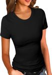 ZAWAPEMIA Women's Short Sleeve T-Shirt Crewneck Summer Tees Shirts Casual Slim Fitted Ribbed Basic Tops M Black