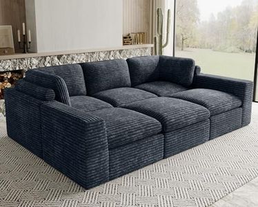 Belffin Boneless Modular Cloud Sectional Sleeper Sofa Bed Plush Corduroy Boneless Sectional Couches for Living Room with Ottoman No Assembly Required. Grey Couch