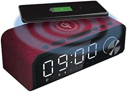 Laser Alarm Clock Radio Speaker Qi Wireless Charging with Bluetooth USB AUX - Bedside Digital Alarm - Red
