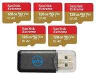 SanDisk Extreme 128GB Micro SDXC Card for DJI Mavic Mini 2, Mavic Mini, Mavic Air 2 Drone (5 Pack) C10 4K V30 A2 (SDSQXA1-128G-GN6MN) Bundle with 1 Everything But Stromboli MicroSD Memory Card Reader