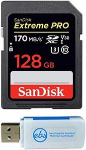 SanDisk Extreme Pro Memory Card Works with Nikon D3400, D3300, D750, D5500, D5300, D500, AW130, W100, L840, A900, P530 Digital Camera SD 4K with Everything But Stromboli Combo Reader (Class 10 128GB)