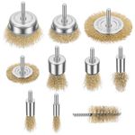 flintronic Wire Brushes Drills Set 10pcs, Brass Coated Wire Brush Set with 1/4-Inch Shank Wire Brush Wheel, Cup Brush and Tube Brush Kit for Cleaning Rust , Polishing, Paint Removal and Cleaning Wood
