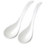 Leegg Large Soup Spoons Ceramic Serving Spoons for Miso Soup Ramen Pho Dumpling Cooking Spoons (2 White)