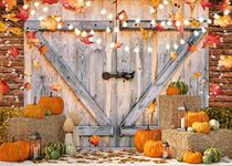 SJOLOON Autumn Backdrop Fall Pumpkin Harvest Photo Backdrop Thanksgiving Day Backdrop Barn Door Maple Leaf Backdrops for Photography Studio props12457 (7x5FT)