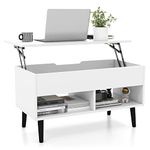 COSTWAY Lift Up Top Coffee Table, Wooden Lifting Cocktail Center Table with Hidden Storage Compartment and Open Shelf, Adjustable Rectangular Accent Sofa Side Tea Table for Living Room Office (White)