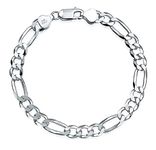 Treasure Bay Mens 8mm Solid 925 Sterling Silver Figaro Chain Bracelet Made in Italy (23)