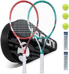 Tennis Rackets for Adults, 27 Inch Tennis Racquets-2 Player Tennis Racket Set with 3 Balls,2 Grips, 2 Vibration Dampers-Red and Green