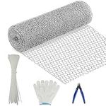 Chicken Wire 40cm x 10m, Galvanised Hexagonal Floristry Chicken Wire Mesh Roll Garden Mesh Fencing Hot-Dipped Wire Poultry Netting with Cutting Plier Gloves & 50Pcs Cable Ties