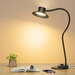 Desk Lamp,Eye-caring Dimmable Bedside lamp with Dual USB Charging Port, 5 Light Modes & Stepless Dimming, 1400LM Desk Light with Flexible Neck for Home, Office, Bedroom, Reading, Work, Study,12V 2A