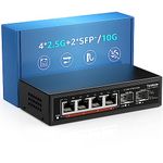 6 Port 2.5G Umanaged Ethernet Switch, 4 x 2.5G Base-T Ports, 2 x 10G SFP, Compatible with 100/1000/2500Mbps, Metal Fanless, Desktop/Wall Mount YuanLey 2.5Gbe Network Switch for Wireless AP, NAS, PC