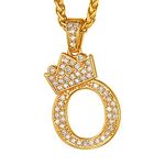 Suplight Gold Tennis Initial Necklace O, Letter Chain with Crown, Cubic Zirconia CZ Pave Crystal Bling Alphabet Name Jewelry Rapper Chain Hip Hop Necklace for Men Women