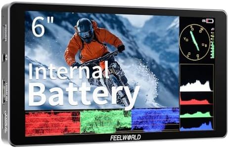 FEELWORLD P6XL 6 inch Built in Battery Aluminium 1200nit Camera Field DSLR Monitor Touchscreen High Brightness Waveform 3D LUT HDR 4K HDMI Input and Out Lightweight