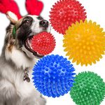 Ousiya Extra Large Squeaky Dog Balls - 4.5” Spikey Dog Toys for Aggressive Chewers Heavy Duty Teething Chew Toys Dog Chew Toys Balls (4 Pack)