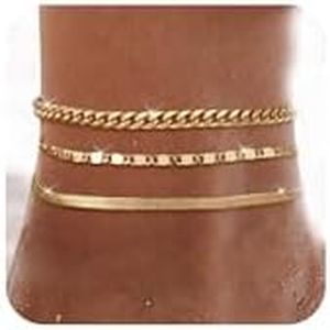 GOSFRY 3 PCS Gold Anklets for Women Waterproof Cuban Link Anklets Stackable Bracelets 14K Gold Plated Custom Jewelry Gifts Non Tarnish Lightweight