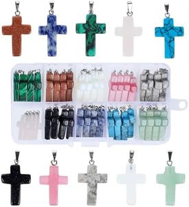 40 Piece Cross Charms for Jewelry Making, Bracelets, with Bail, Storage Case, Natural Gemstone Pendants for Necklaces, DIY Crafts, Keychains (10 Colors)