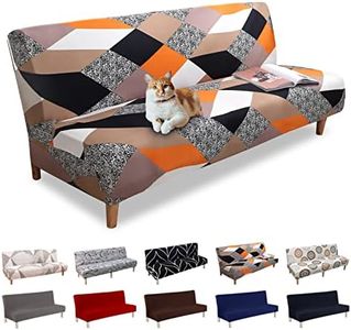 Lydevo Sofa Cover Without Armrests 3 Seater Sofa Bed Cover Stretch Armrest Sofa Bed Cover Armless Clic Clac Elastic Couch Cover Futon for Folding Couch Without Armrests, Orange Geometry