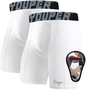 Youper Youth Boys Compression Sliding Shorts with Soft Protective Cup for Baseball Football Hockey (2-Pack), White, X-Large
