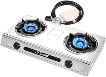 Dr.Camp 30000 BTU 2 burner outdoor garden camping camp hiking propane stove cooker grill with CSA listed regulator and gas hose, gray color
