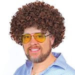 Bob Ross Brown Costume Afro Wig, Synthetic Curly Hair Wig, Art Teacher Costume with 70s Retro, Funny, Dress Up, Party, Roleplay, Cosplay, Unisex, and Halloween Pop Culture Joy of Painting Theme