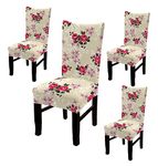 BRIDA Polyester Stretchable Floral Printed Dining Chair Covers, Set of 4 (Beige)