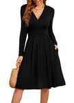 WEACZZY Casual Dresses for Women Long Sleeve Flowy Dress Empire Waist Winter Holiday Dresses with Pockets, Black, Large