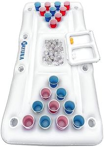 NAYUNA Pong Floaty for Pool with Cooler & 20 Party Cups - Inflatable Pool Pong Table Summer Party Pool Games Accessories for Adults 6 Feet Inflatable Pool Lounge Float, 4 Ping Pong Balls, 20 Cups