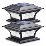 Siedinlar Solar Post Lights Outdoor Glass LED Fence Cap Light 2 Modes for 4x4 5x5 6x6 Posts Deck Patio Garden Decoration Warm White/Cool White Lighting Black (2 Pack)