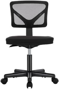 Sweetcrispy Armless Desk Chairs, Ergonomic Low Back Computer Chair No Arms, Adjustable Rolling Mesh Task Work Swivel Chairs with Wheels Work Vanity Chair for Small Spaces Home Bedroom Study, Black