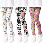 HSTiSan Girls' 3-Pack Printed Leggings Toddlers Active Stretch Leggings Little Kids Yoga Pants, Cat/Panda/Pink LOVE/6-7Y