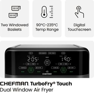 CHEFMAN Dual Air Fryer Oven 5.6L – Dishwasher Safe Baskets, Sync Finish, Black