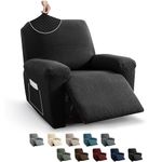 MAXIJIN Newest Recliner Slipcovers for Living Room 4 Pieces Stretch Jacquard Recliner Chair Cover Soft Fitted Recliner Protector with Elastic Bottom for Kids, Pets (Recliner, Black)