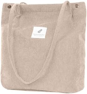 ZhengYue Sac Velours côtelé Dames Fille Lavable réutilisable Sac Transport Grand Sac à bandoulière Sac à Main Shopper pour école Travail Plage Voyage(Beige)