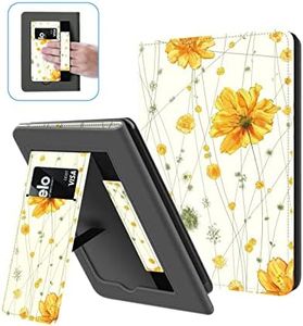 Ayotu Stand Case for 6" All-New Kindle 11th Generation 2022 Release, Premium PU Leather Cover with Hand Strap, Auto Sleep/Wake and Back Cover Adsorption, Only for Basic Kindle 2022,Yellow Flowers
