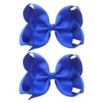 2Pcs Ribbon Hair Bow Clips Barrettes 6 Inch Ribbons Hair Bows Ponytail Holder Bow Hair Clip Cheerleading Hairpin Hair Styling Accessories for Girls Women Birthday Christmas Valentine Wedding (Blue)