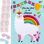 Outus Pin The Tail on The Llama Game Llama Theme Party Supplies- Llama Fiesta Baby Shower or Birthday Party Favors, Large Llama Poster 24 x 16 Inch, 2 Eye Mask, 20 Pieces Tails and 20 Pieces Glue Dot