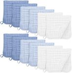 Unnivoll Muslin Burp Cloths for Baby 100% Cotton Burping Cloths for Boys Girls Large 20''X10'' Extra Soft and Absorbent 12 Pack - Gradient White Blue